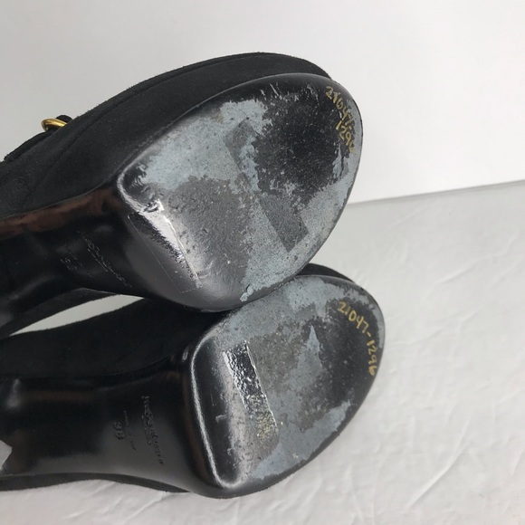 YSL Yves Saint Laurent Black Suede Tribtoo Mary Jane Platform Heels Size 38 - Picture 10 of 16